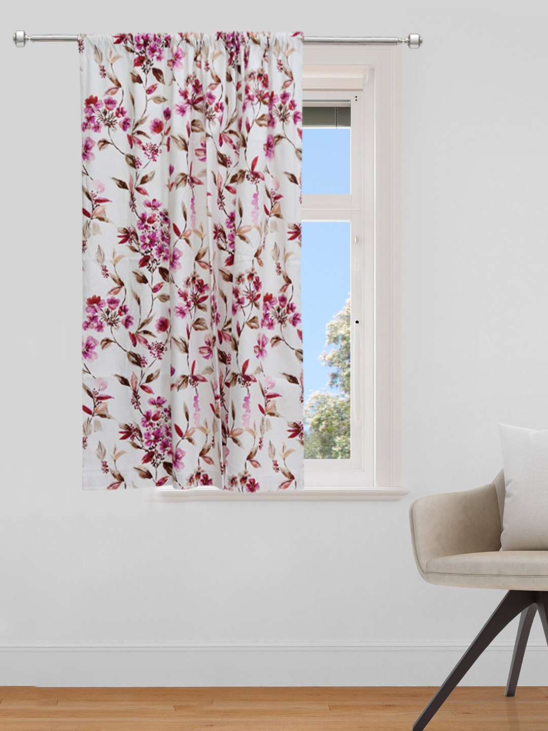 

ZEBA Pink & White Floral Window Curtain