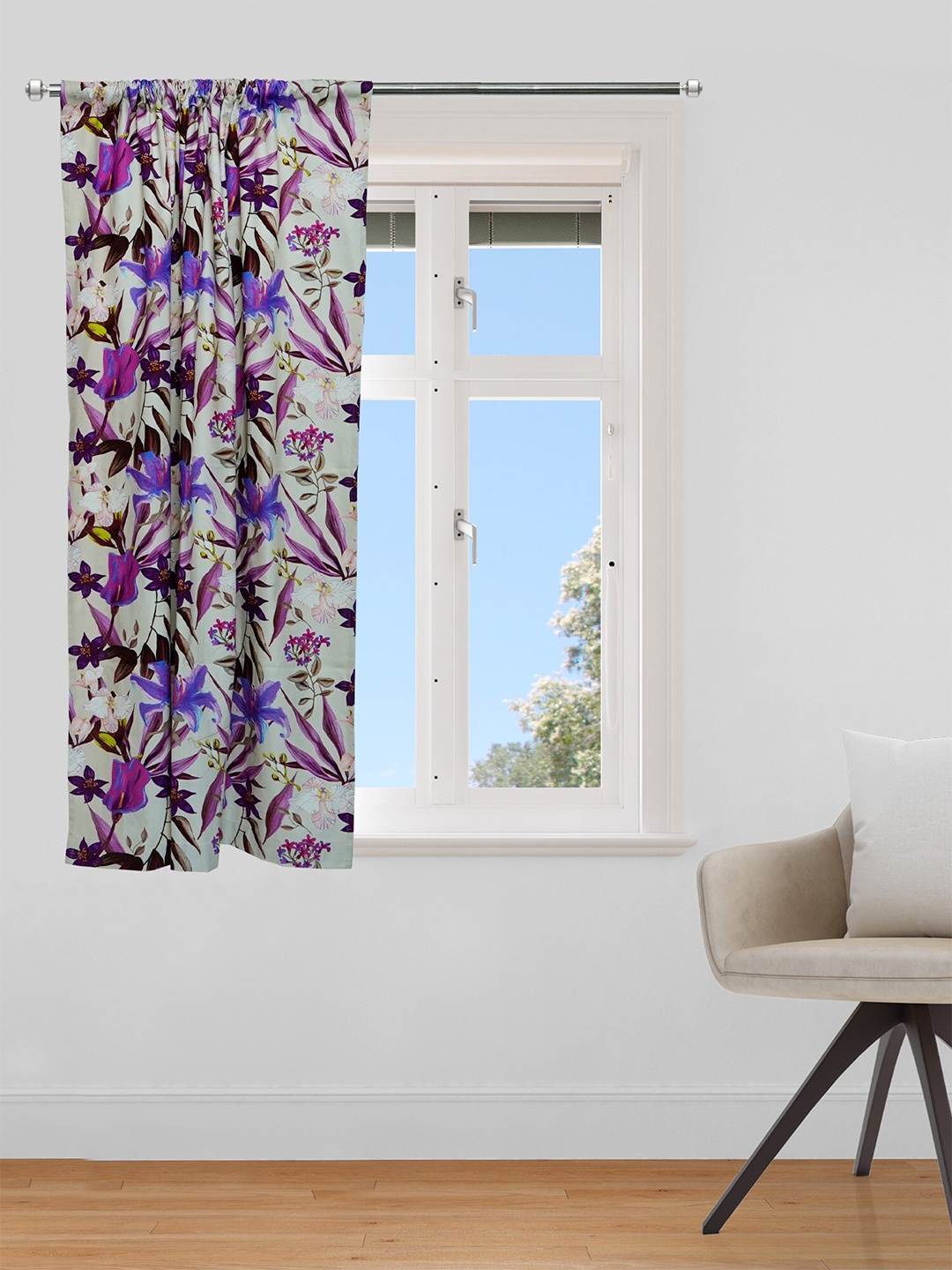 

ZEBA Purple & White Floral Printed Single Window Curtain