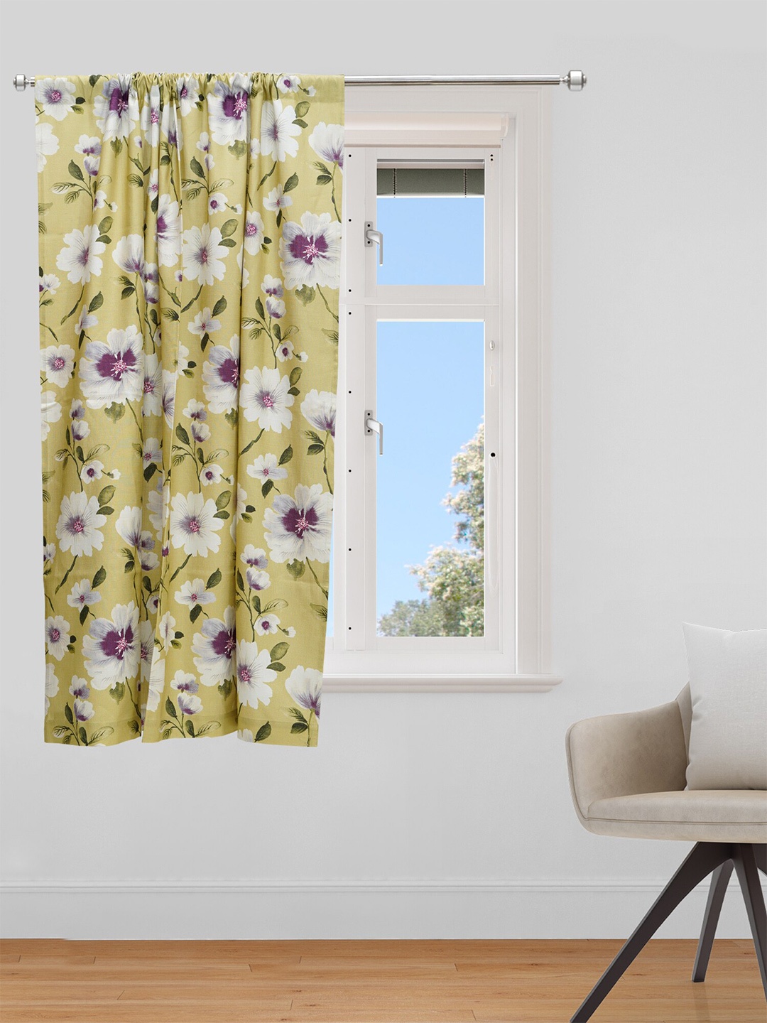 

ZEBA Lime Green & White Floral Printed Single Window Curtain