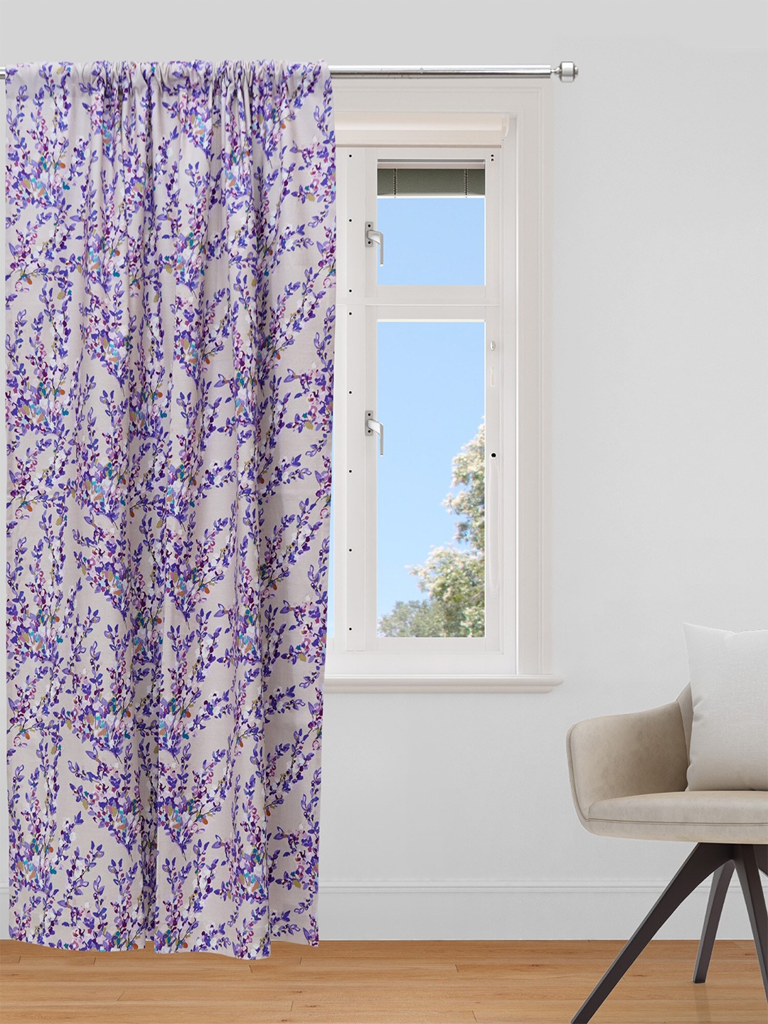 

ZEBA Beige & Purple Floral Door Curtain
