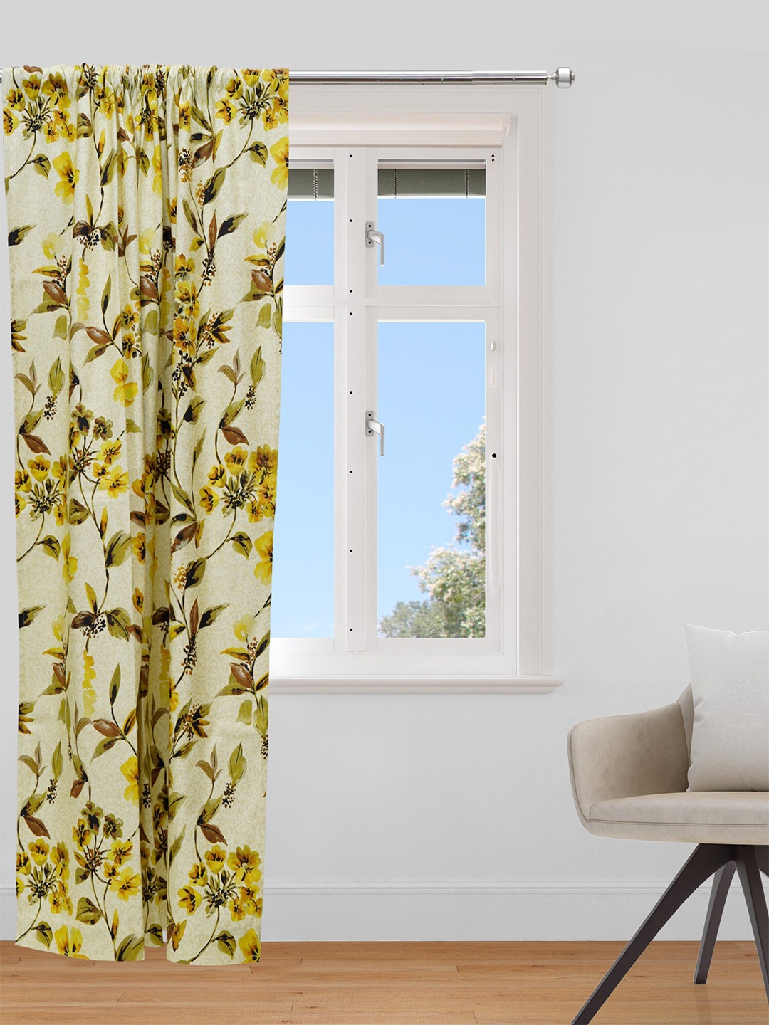 

ZEBA Yellow & Green Floral Cotton Door Curtain