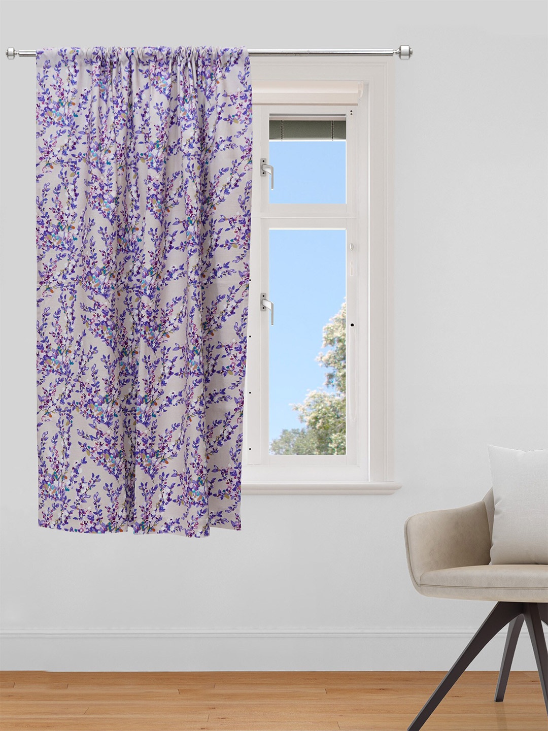 

ZEBA Beige & Purple Floral Window Curtain