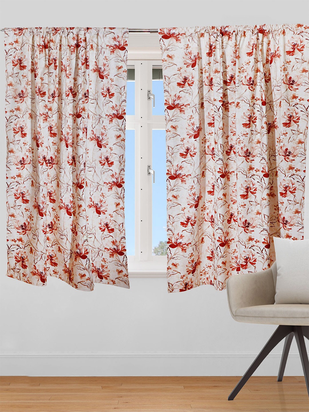 

ZEBA Orange & Off White Floral Single Window Curtain