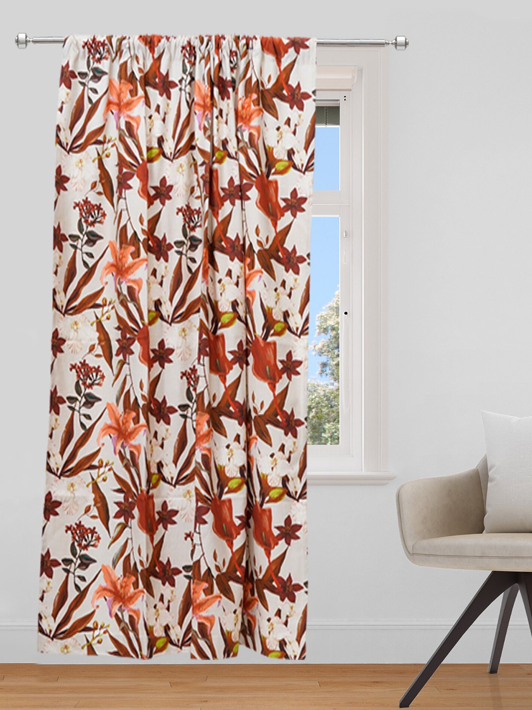 

ZEBA Brown & White Floral Door Curtain