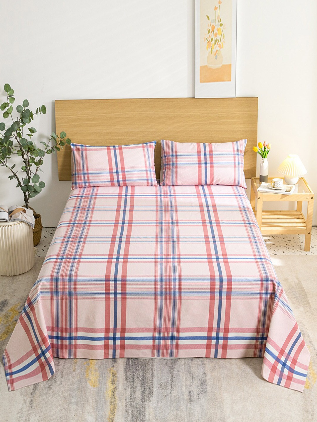 

JC Collection Pink & Blue Geometric 144 TC King Bedsheet