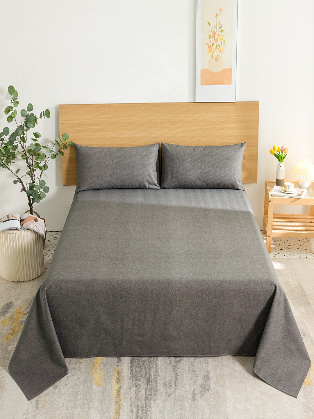 

JC HOME Grey Solid Single Bedsheet