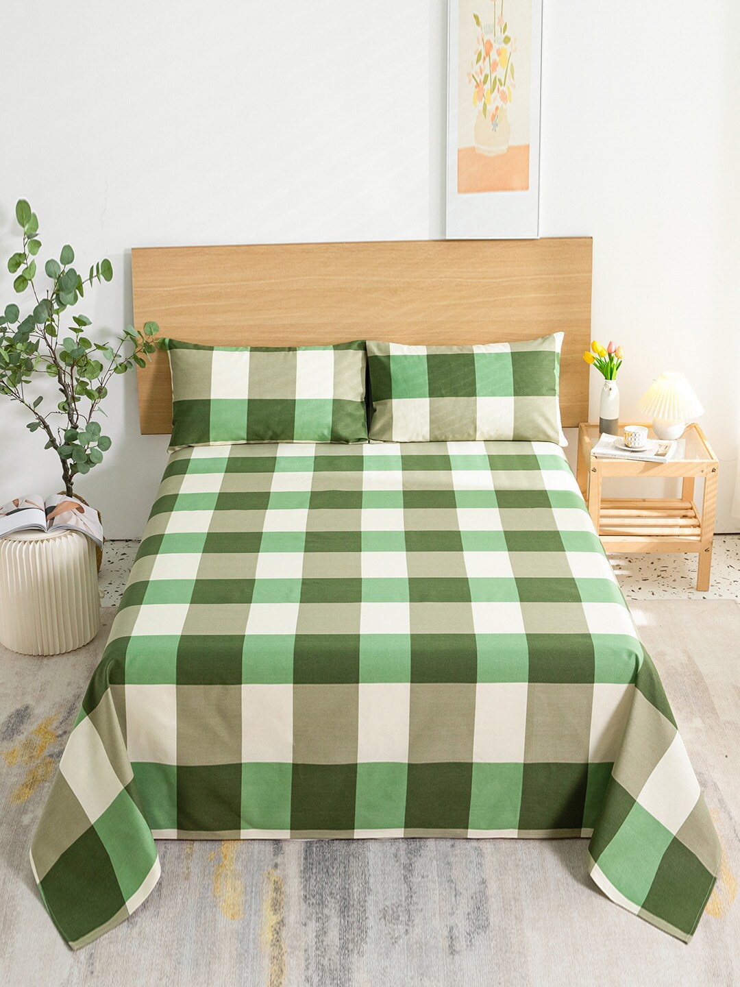

JC Collection Green & Cream-Coloured Geometric 144 TC Single Bedsheet