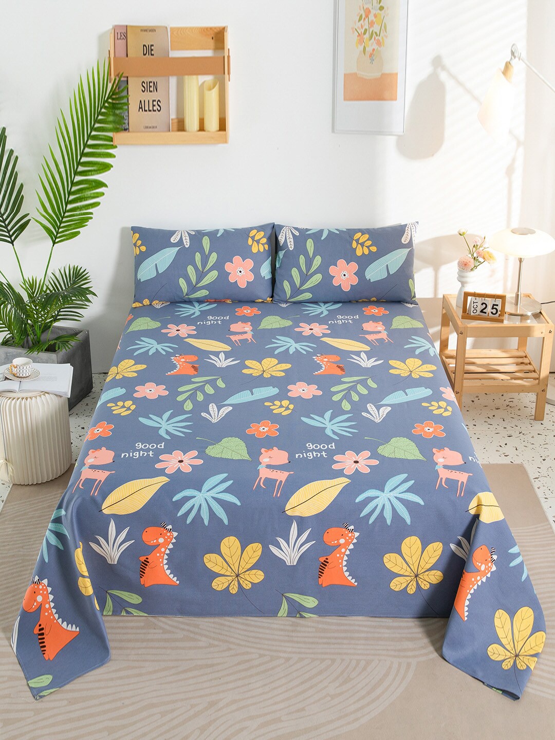 

JC Collection Grey & Orange 144 TC Queen Bedsheet with 2 Pillow Covers