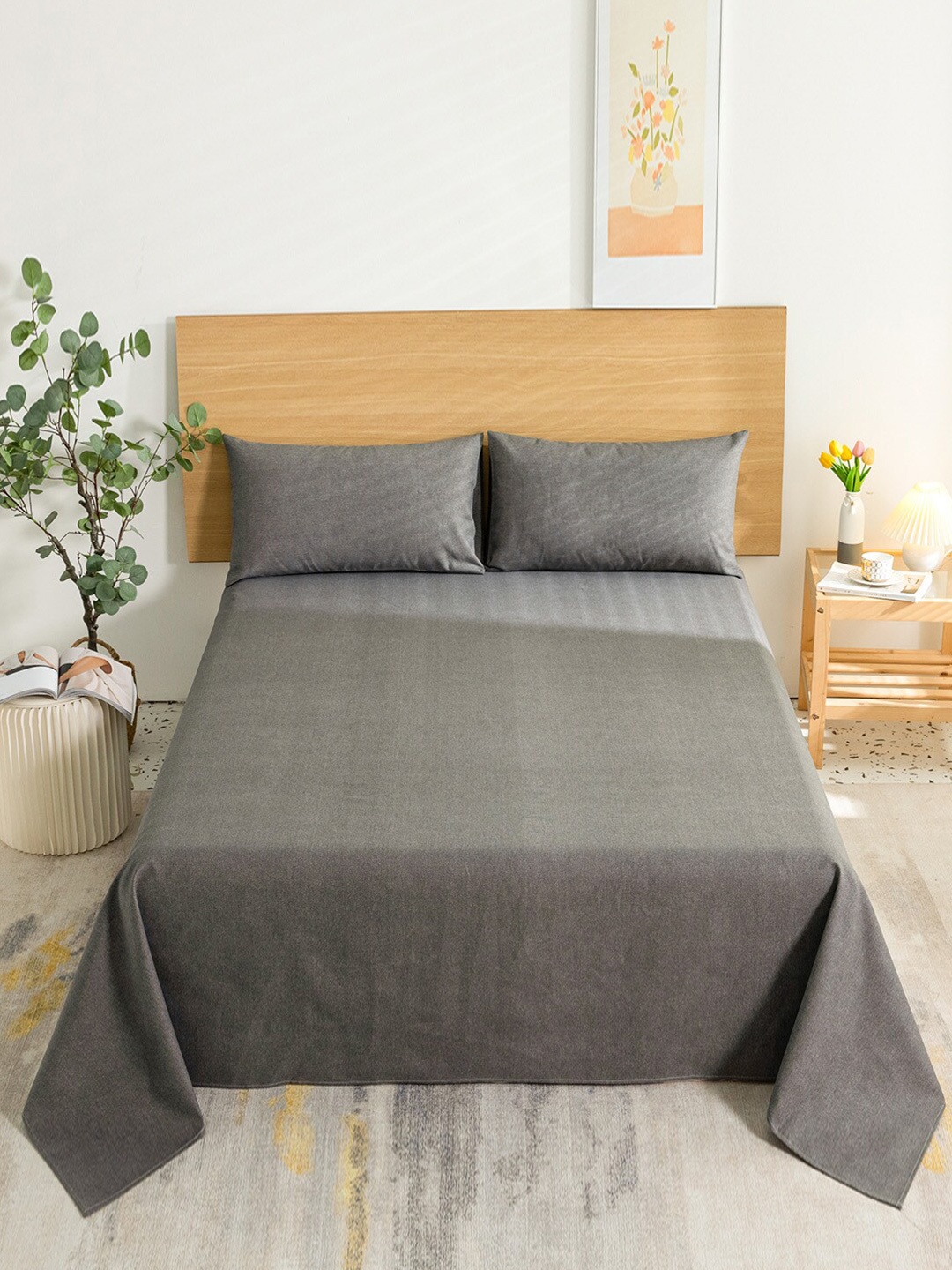 

JC HOME Grey 144 TC King Solid Cotton Bedsheet with 2 Pillow Covers