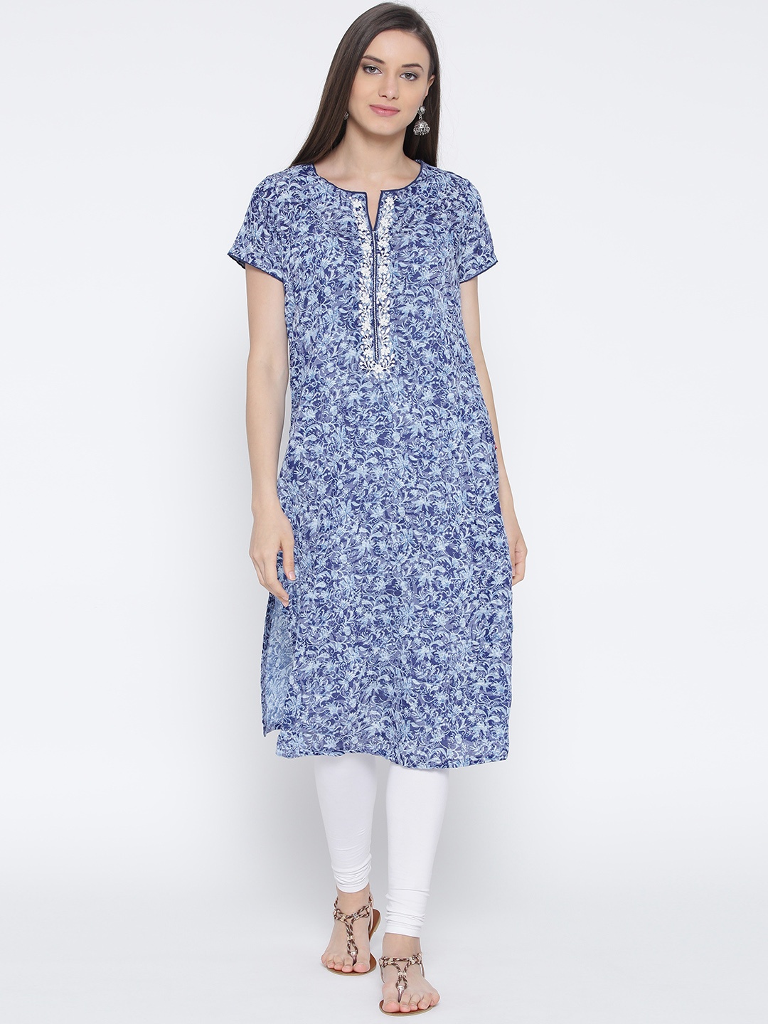 

Biba Women Blue Printed Straight Kurta