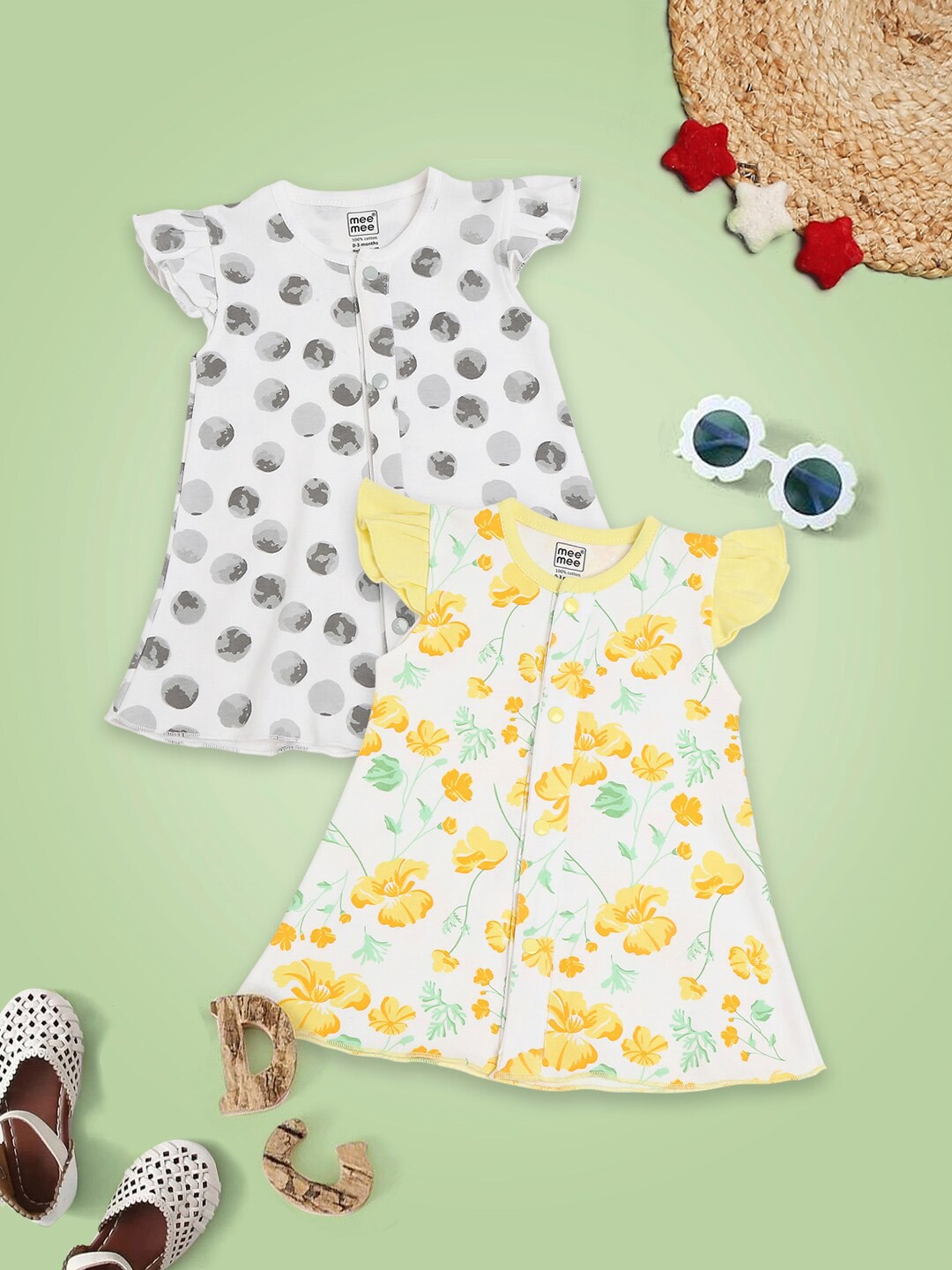 

MeeMee Girls White Set Of 2 Cotton A-Line Dress