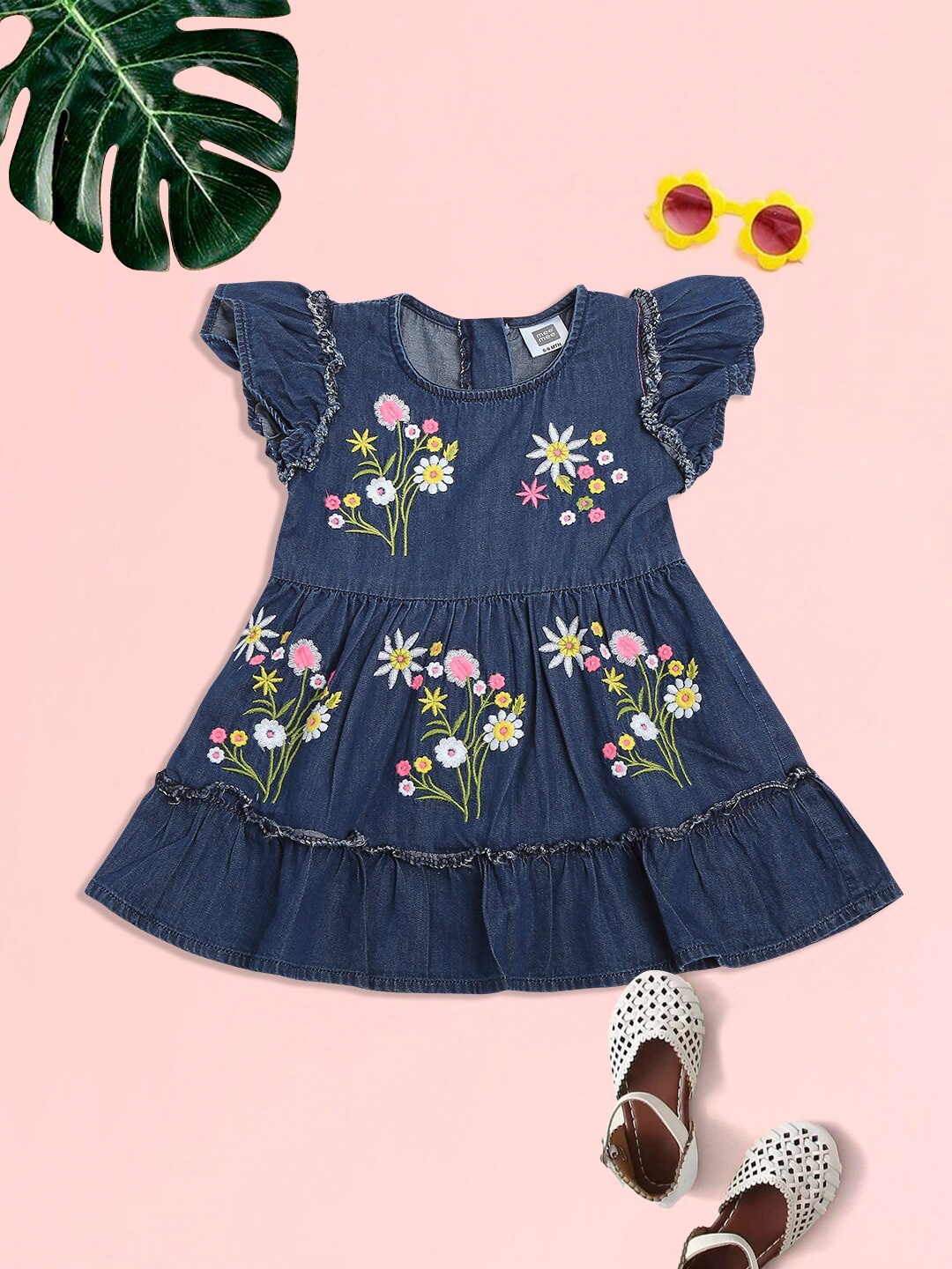 

MeeMee Girls Navy Blue Floral Printed Dress