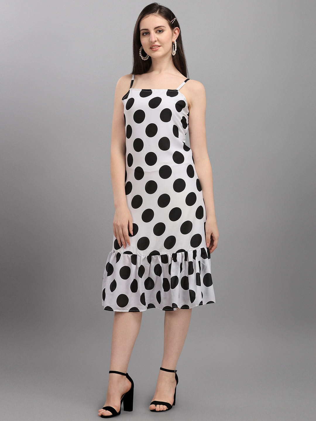

Wedani White & Black Printed A-Line Midi Dress