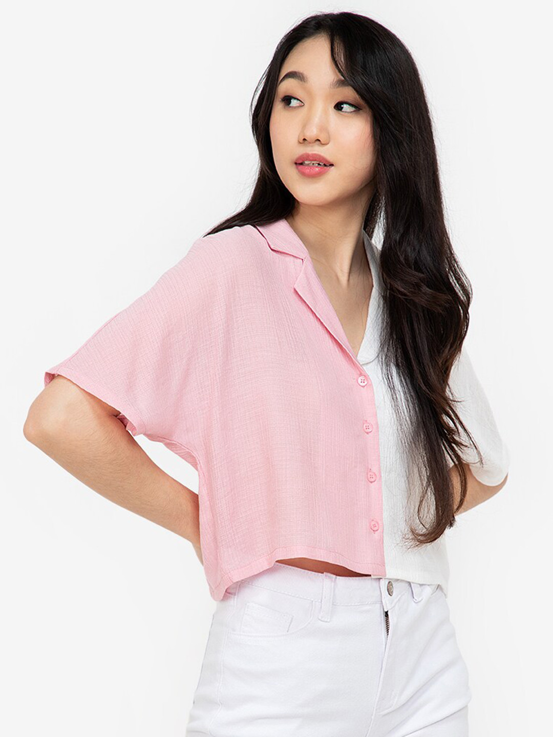 

ZALORA BASICS Women Pink Regular Fit Colourblocked Casual Shirt