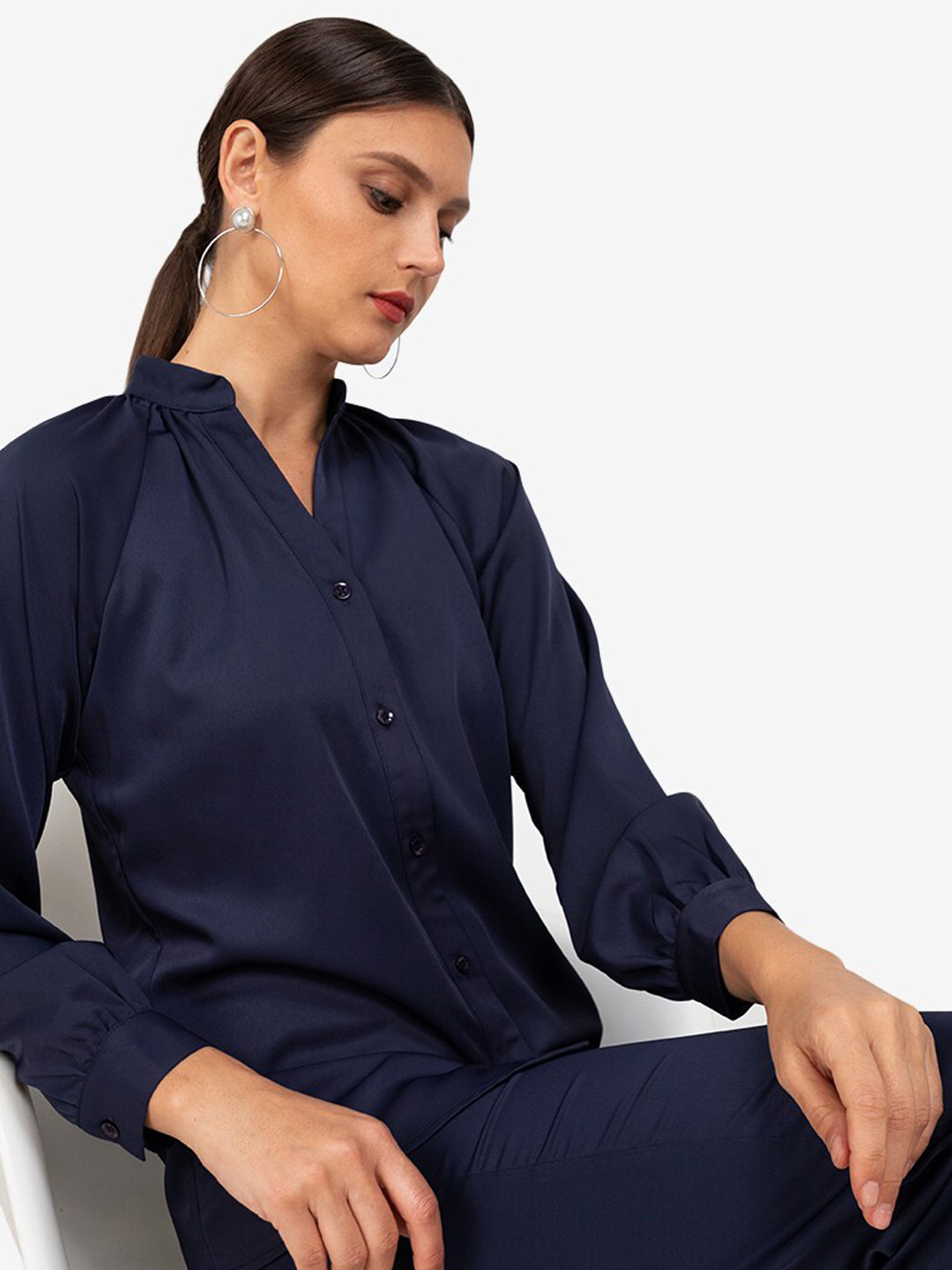 

ZALORA WORK Women Navy Blue Regular Fit Solid Casual Shirt