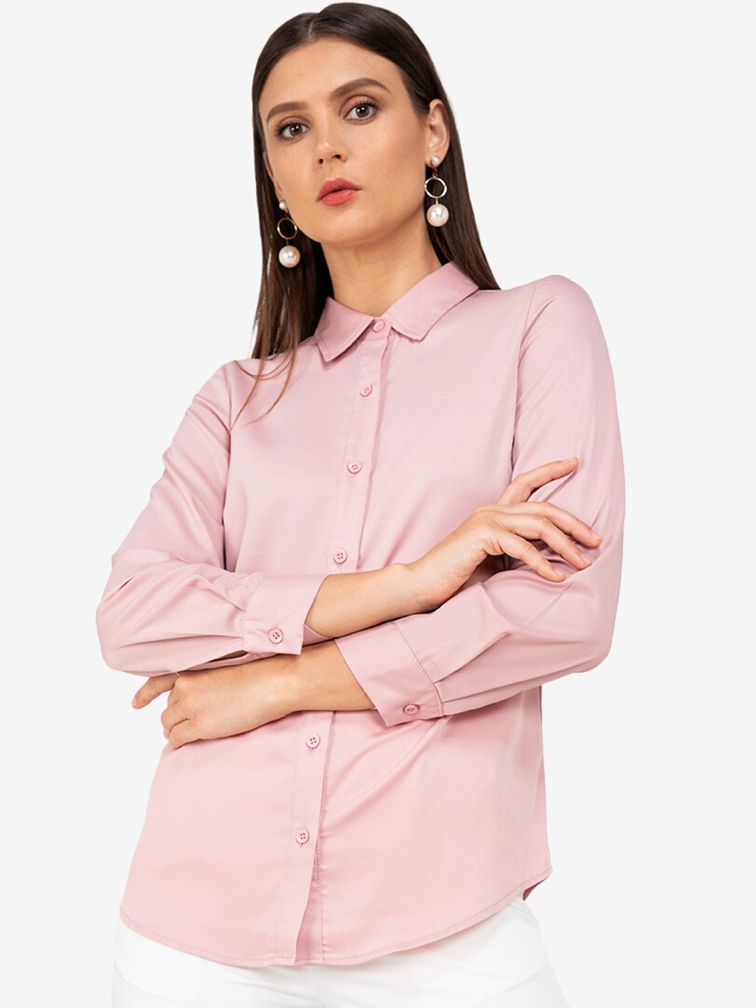 

ZALORA WORK Women Pink Regular Fit Solid Casual Shirt