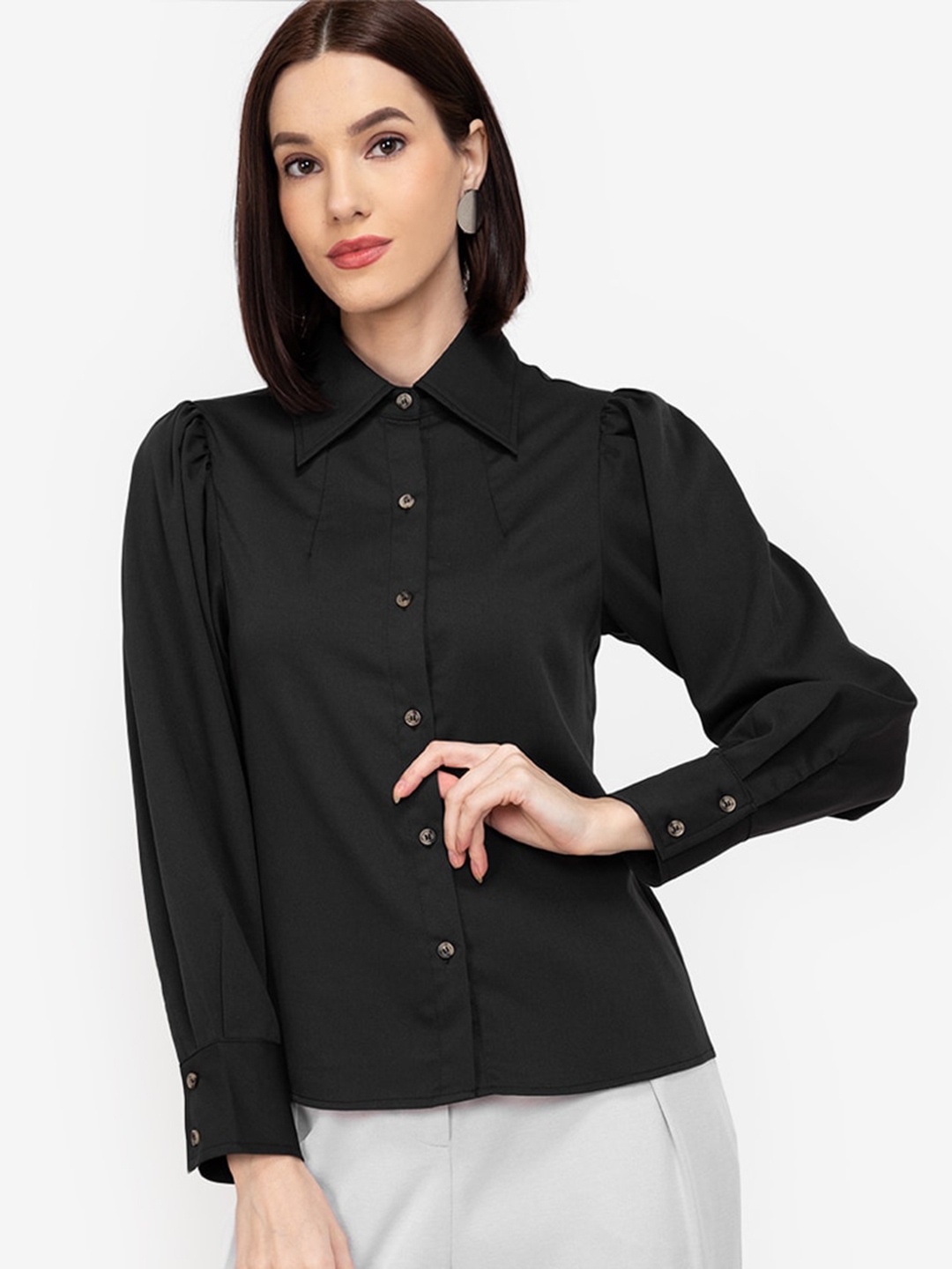 

ZALORA WORK Women Black Solid Casual Shirt