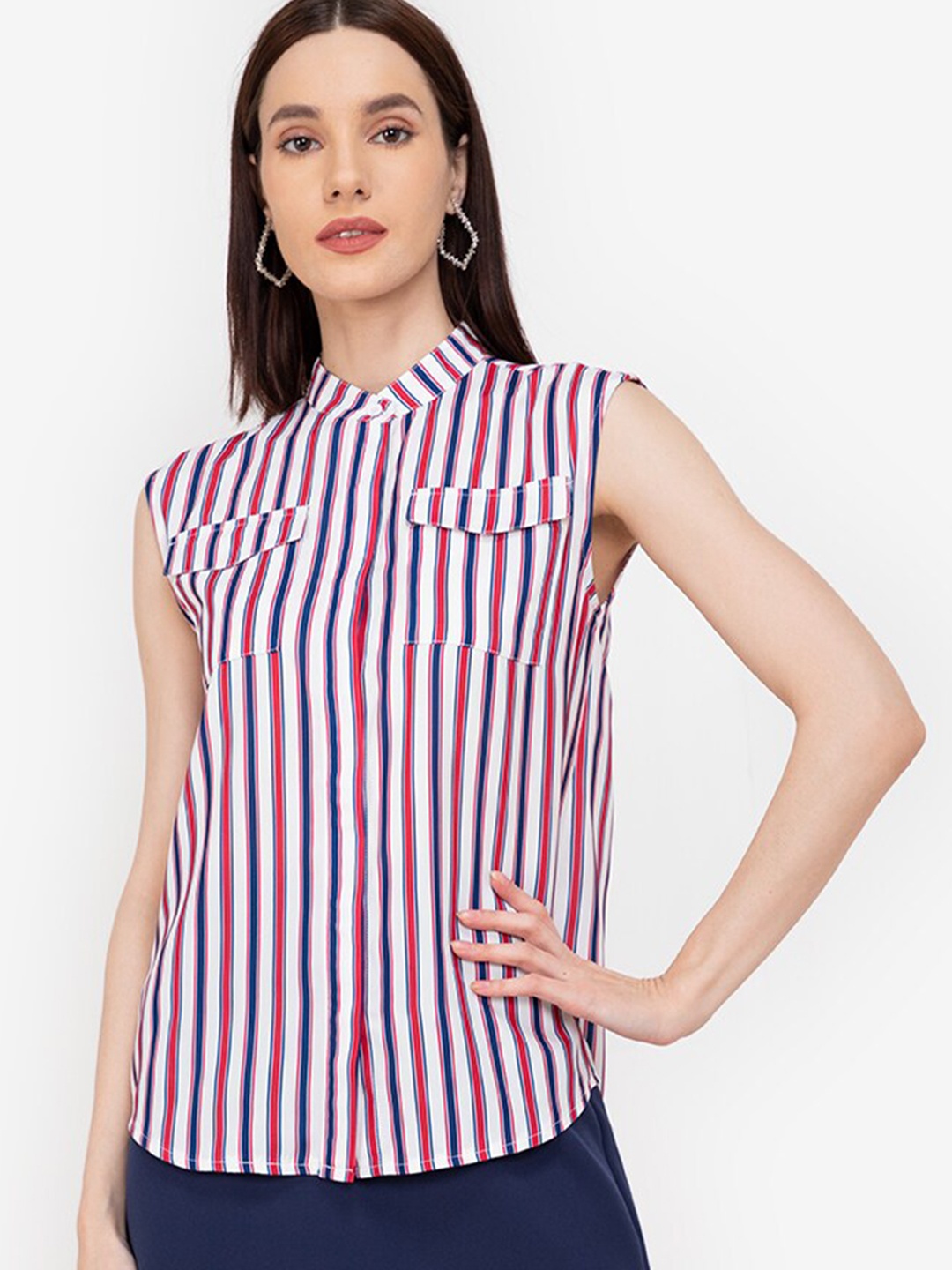 

ZALORA WORK Women Blue & White Striped Casual Shirt