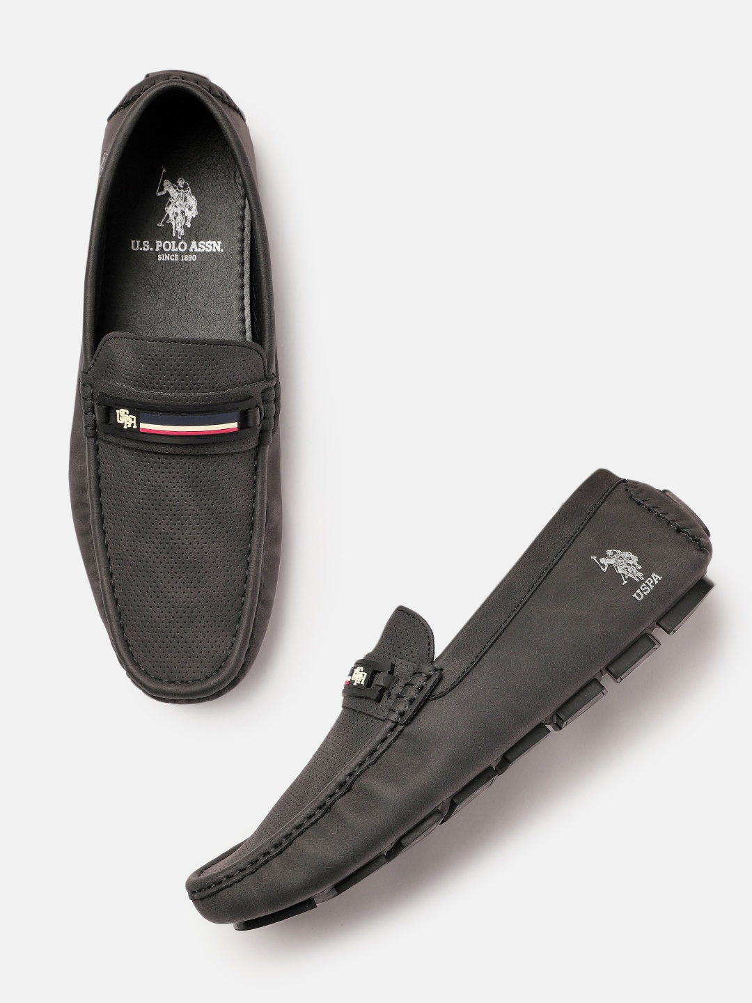 

U.S. Polo Assn. Men Charcoal Grey Perforated Driving Shoes
