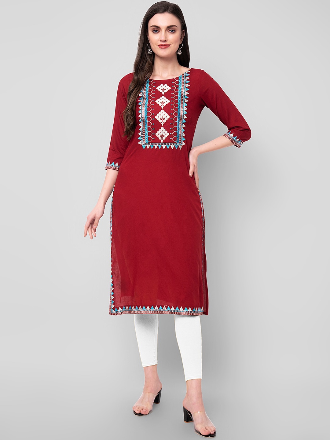 

KALINI Women Maroon Ethnic Motifs Embroidered Kurta