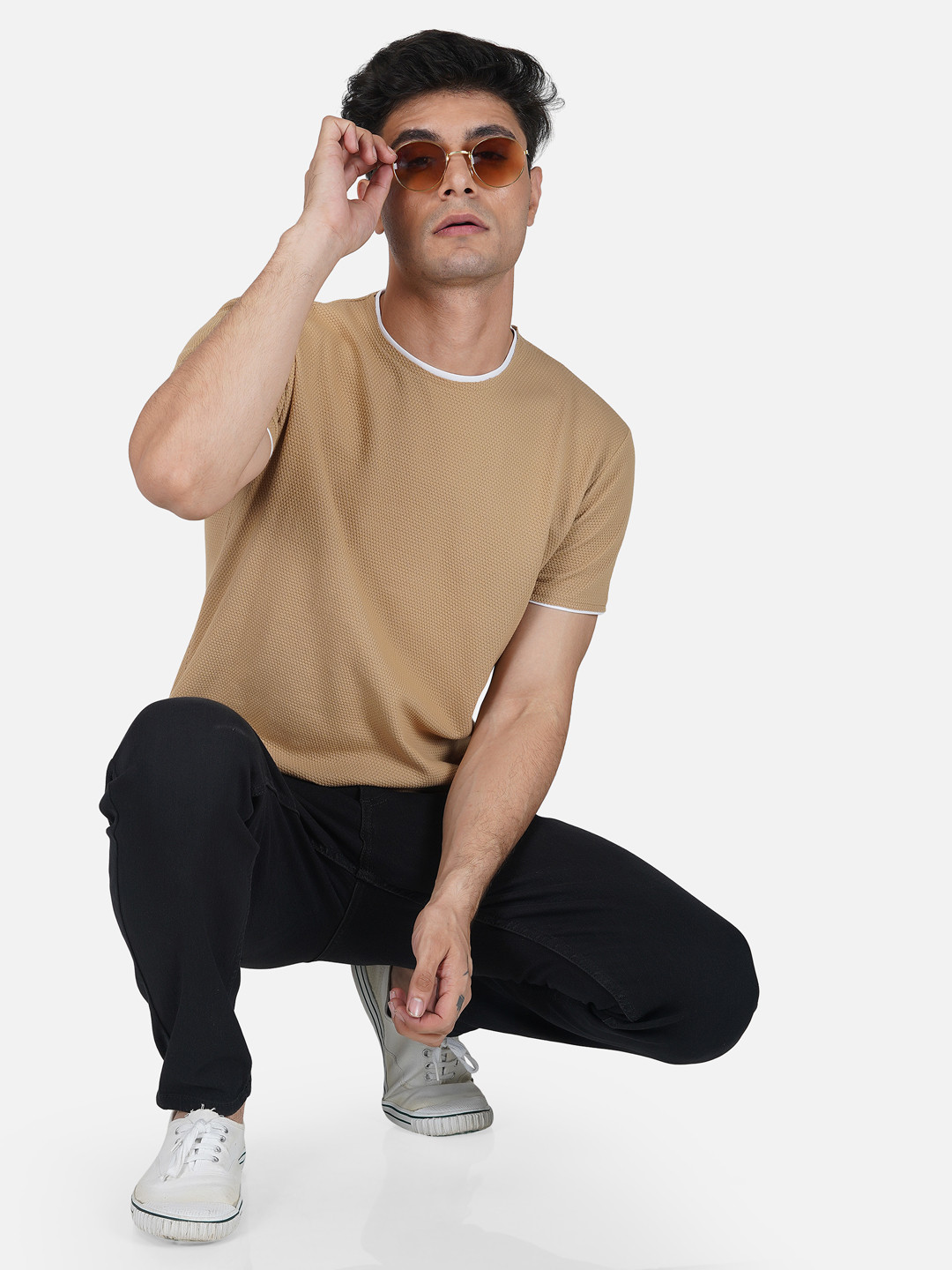

Tinted Men Beige Pure Cotton T-shirt