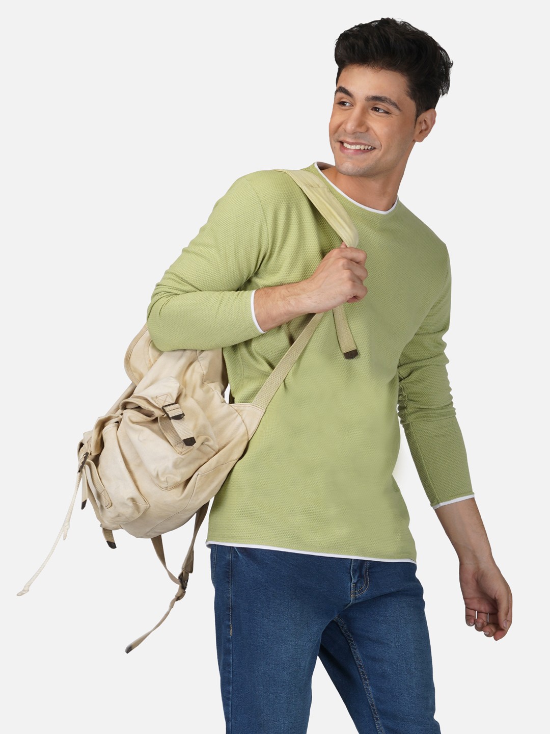 

Tinted Men Green Textured T-shirt
