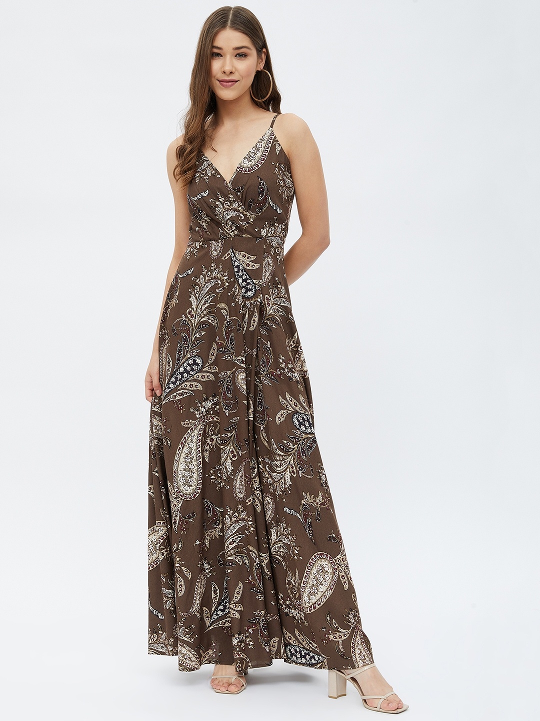 

Harpa Olive Green & White Ethnic Motifs Maxi Dress