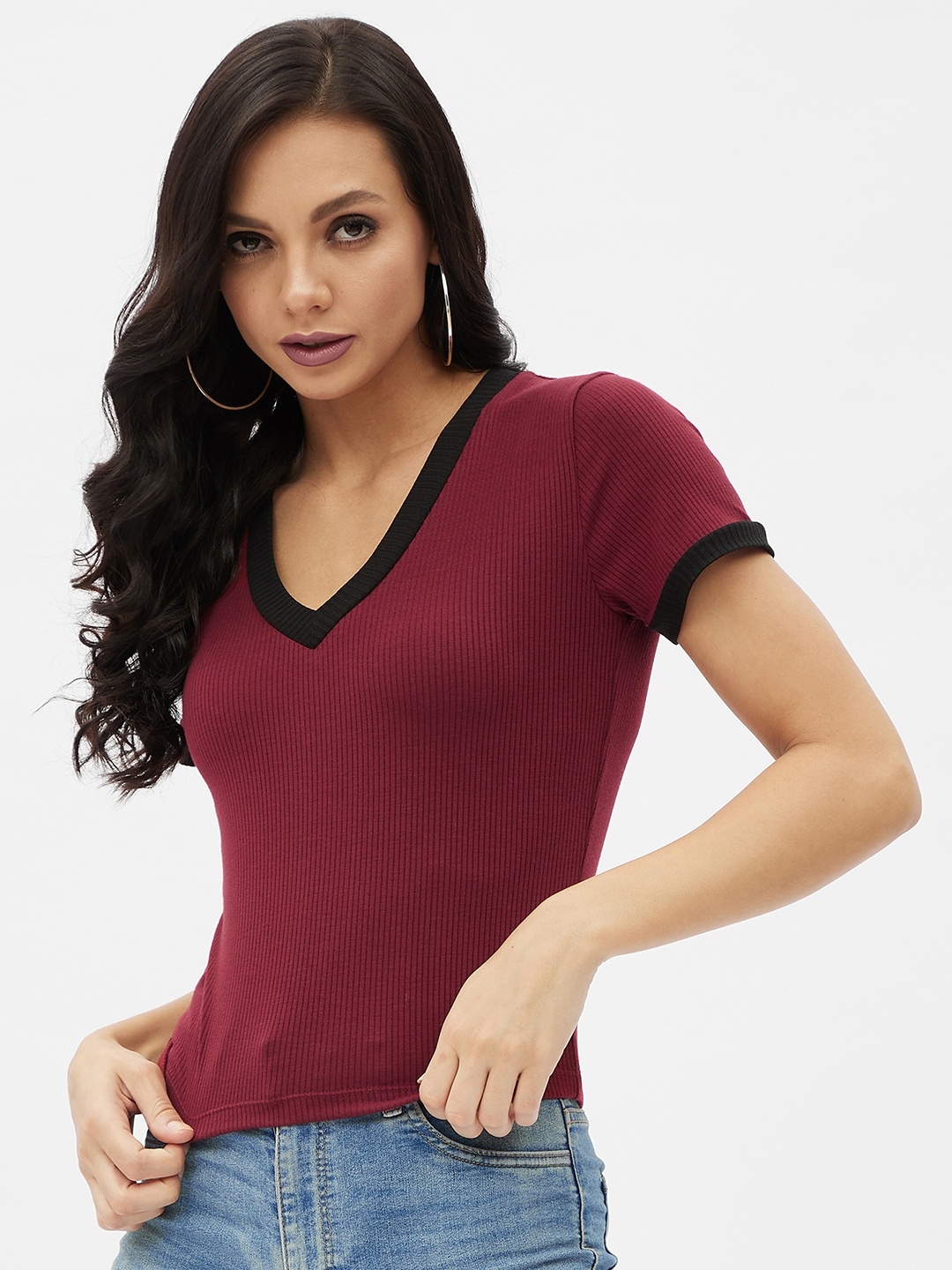 

Harpa Women Maroon V-Neck Casual Top