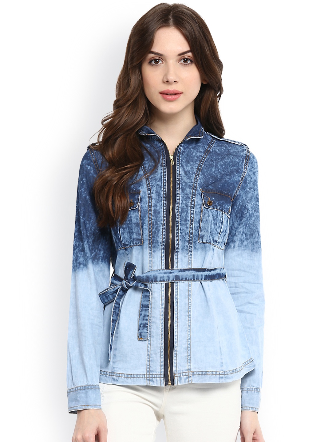 

StyleStone Blue Belted Denim Jacket