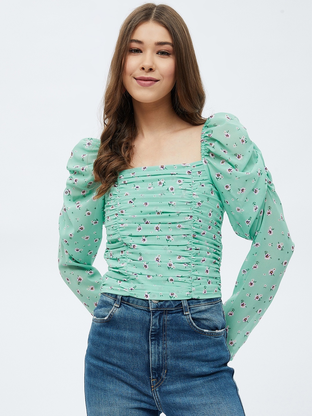 

Harpa Women Green Floral Print Georgette Top