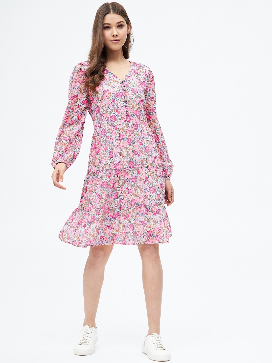 

Harpa Women Multicoloured Floral Georgette A-Line Dress, Multi