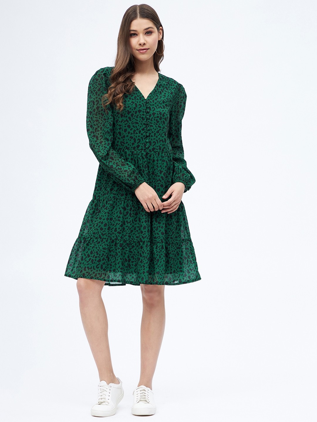 

Harpa Green & Black Animal Georgette Dress