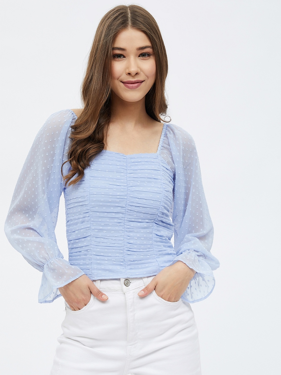 

Harpa Blue Self Design Georgette Crop Top