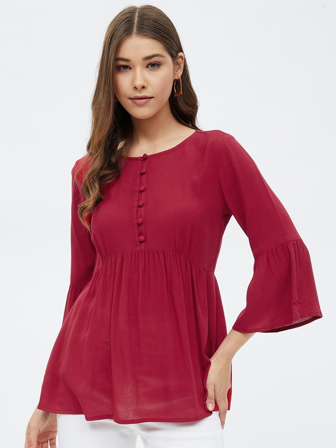 

Harpa Women Maroon Solid Empire Top