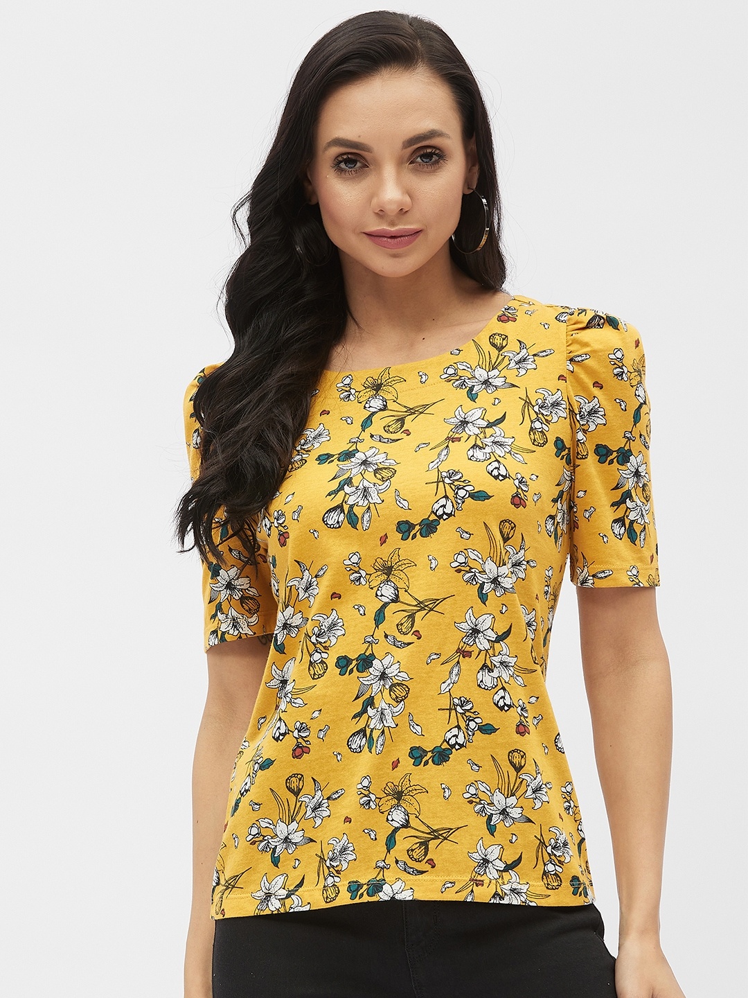 

Harpa Women Mustard Yellow Floral Print Top