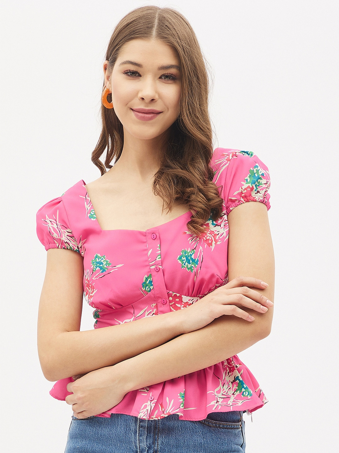 

Harpa Women Pink Floral Print Empire Top