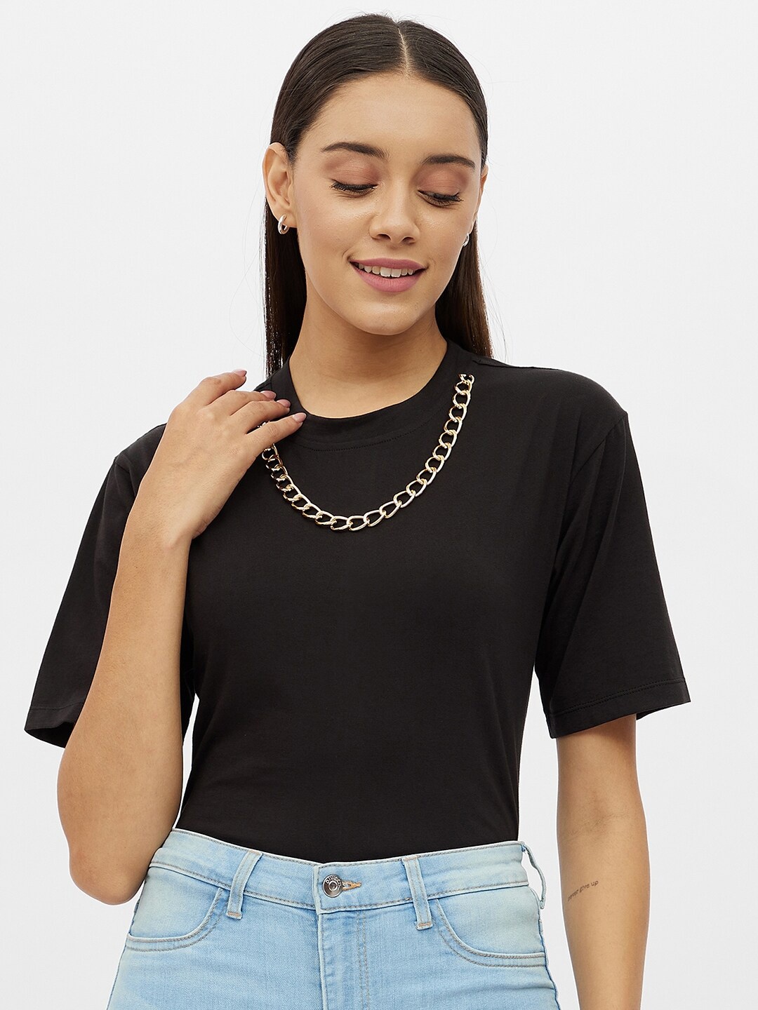 

Harpa Women Black Studded Cotton Top