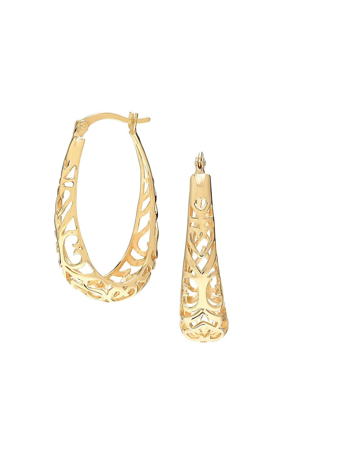 

LeCalla 925 Sterling Silver 18K Gold Plated Oval Filigree Hoop Earrings