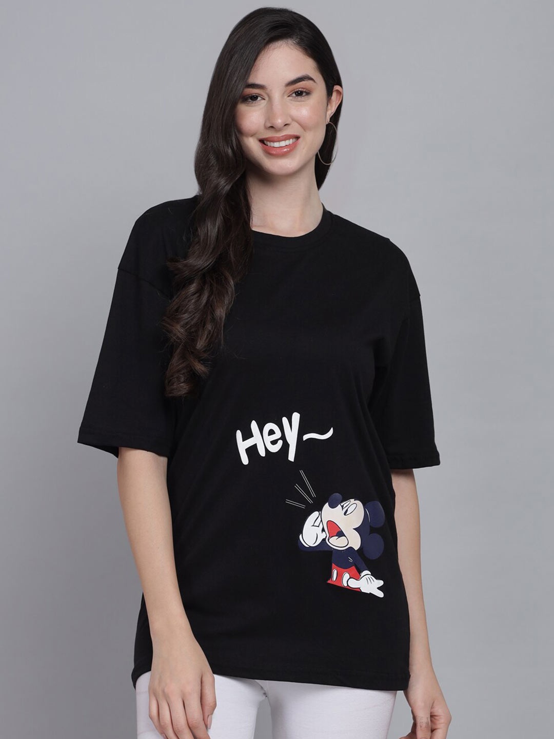 

FurryFlair Women Black Typography Printed Oversized Cotton T-shirt