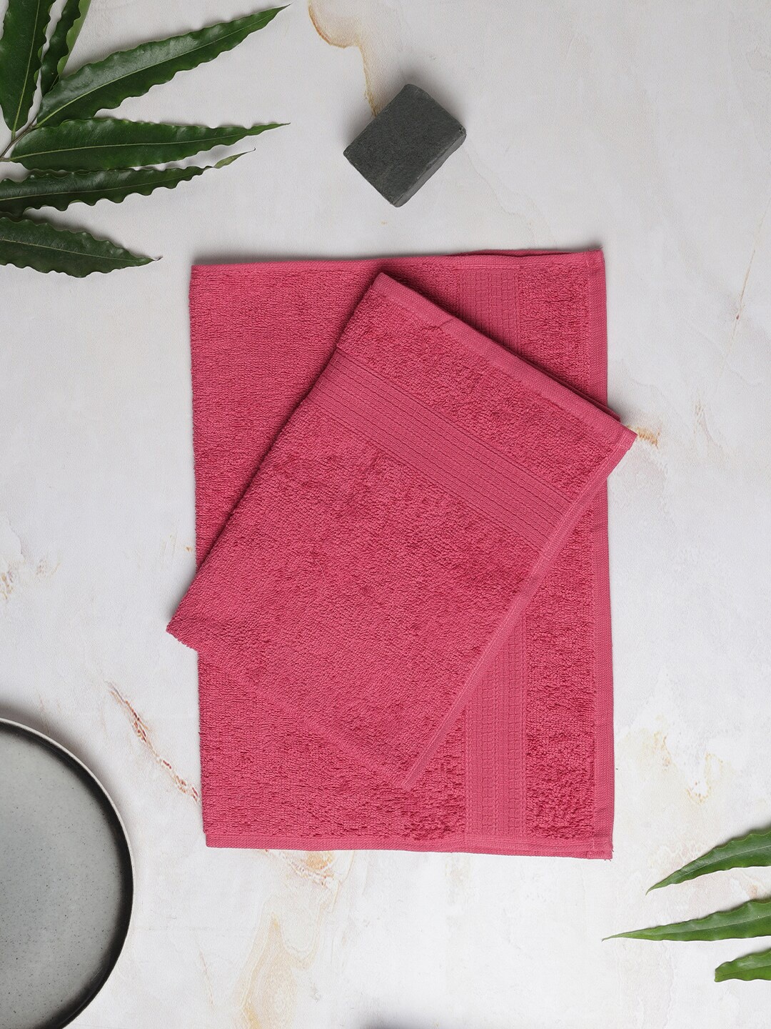 

SPACES Set Of 2 Pink Solid 400 GSM Pure Cotton Hand Towels