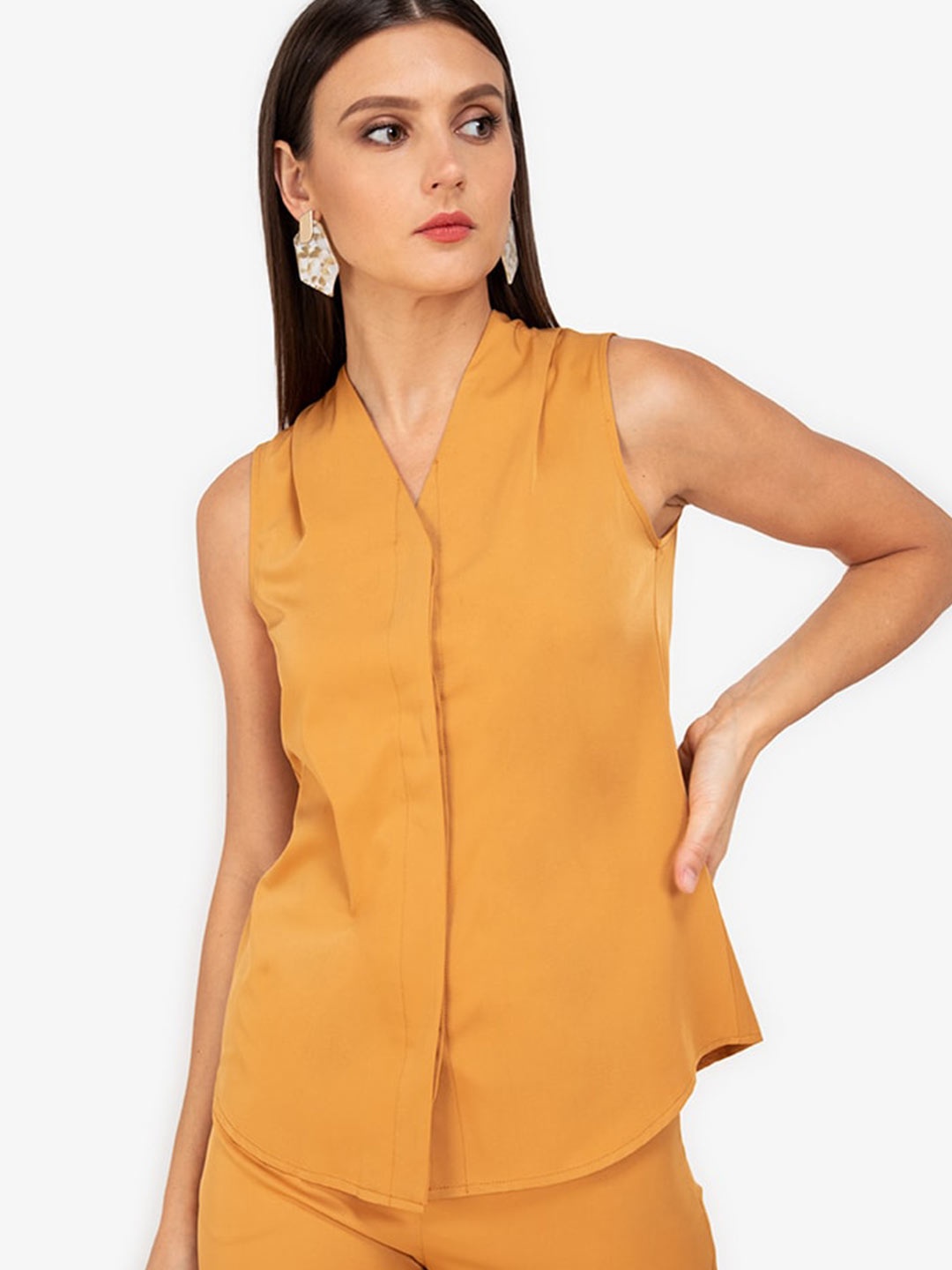 

ZALORA WORK Yellow V-Neck Sleeveless Formal Top