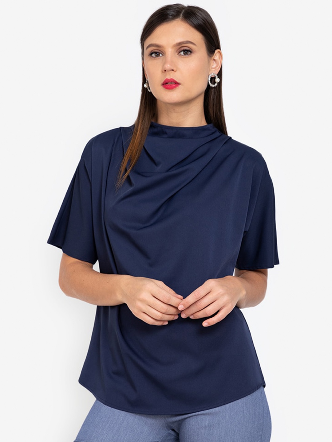 

ZALORA WORK Navy Blue Cowl Neck Top