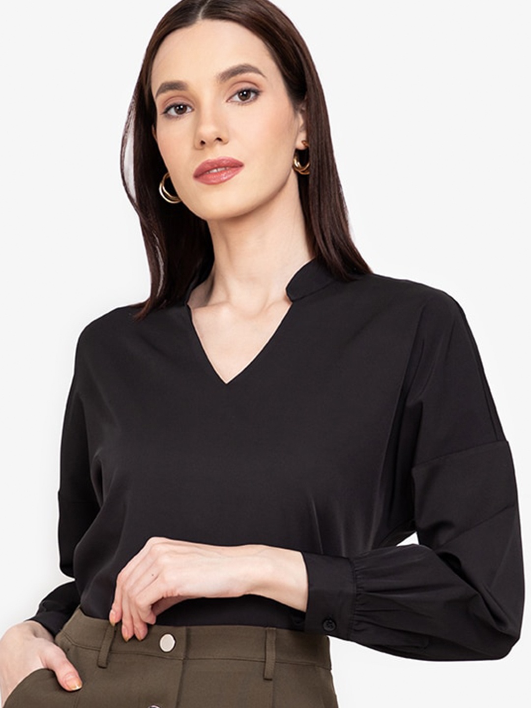 

ZALORA WORK Women Black V Neck Boxy Top