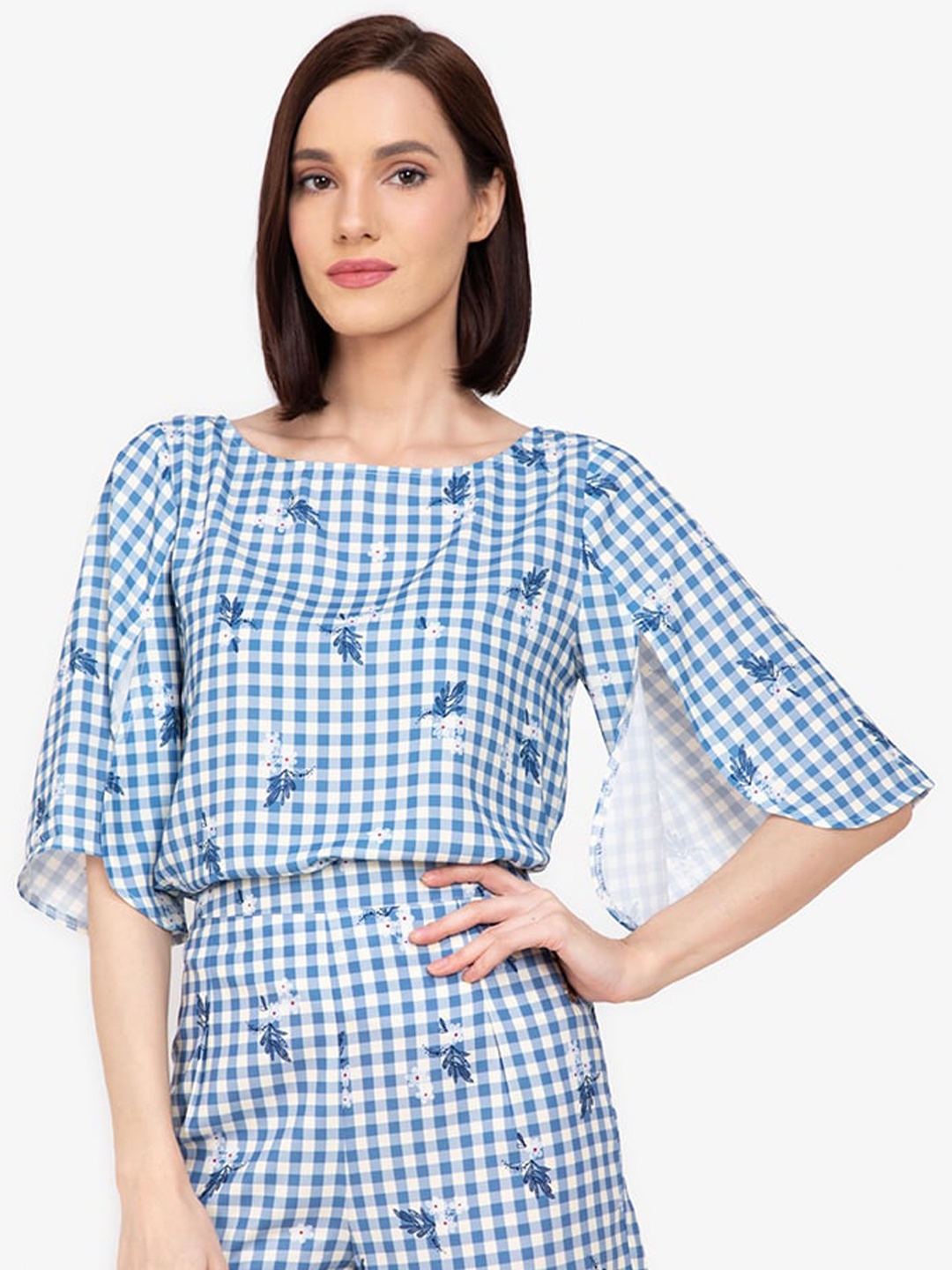 

ZALORA WORK White & Blue Print Knitted Top