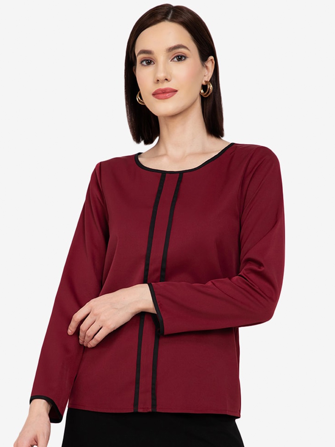 

ZALORA WORK Maroon & Black Contrast Binding Top