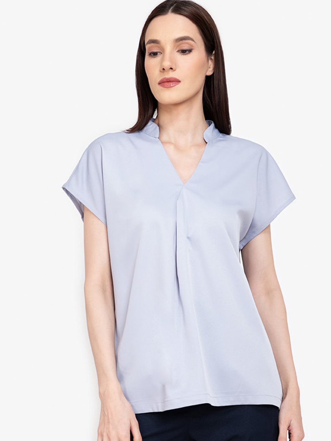 

ZALORA WORK Grey Mandarin Collar Extended Sleeves Top