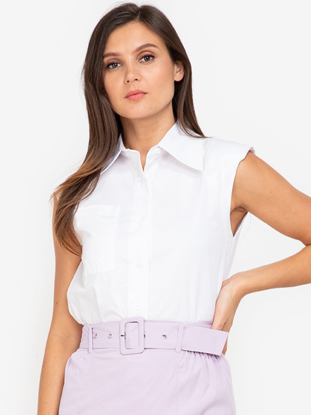 

ZALORA WORK White Sleeveless Pure Cotton Shirt Style Top