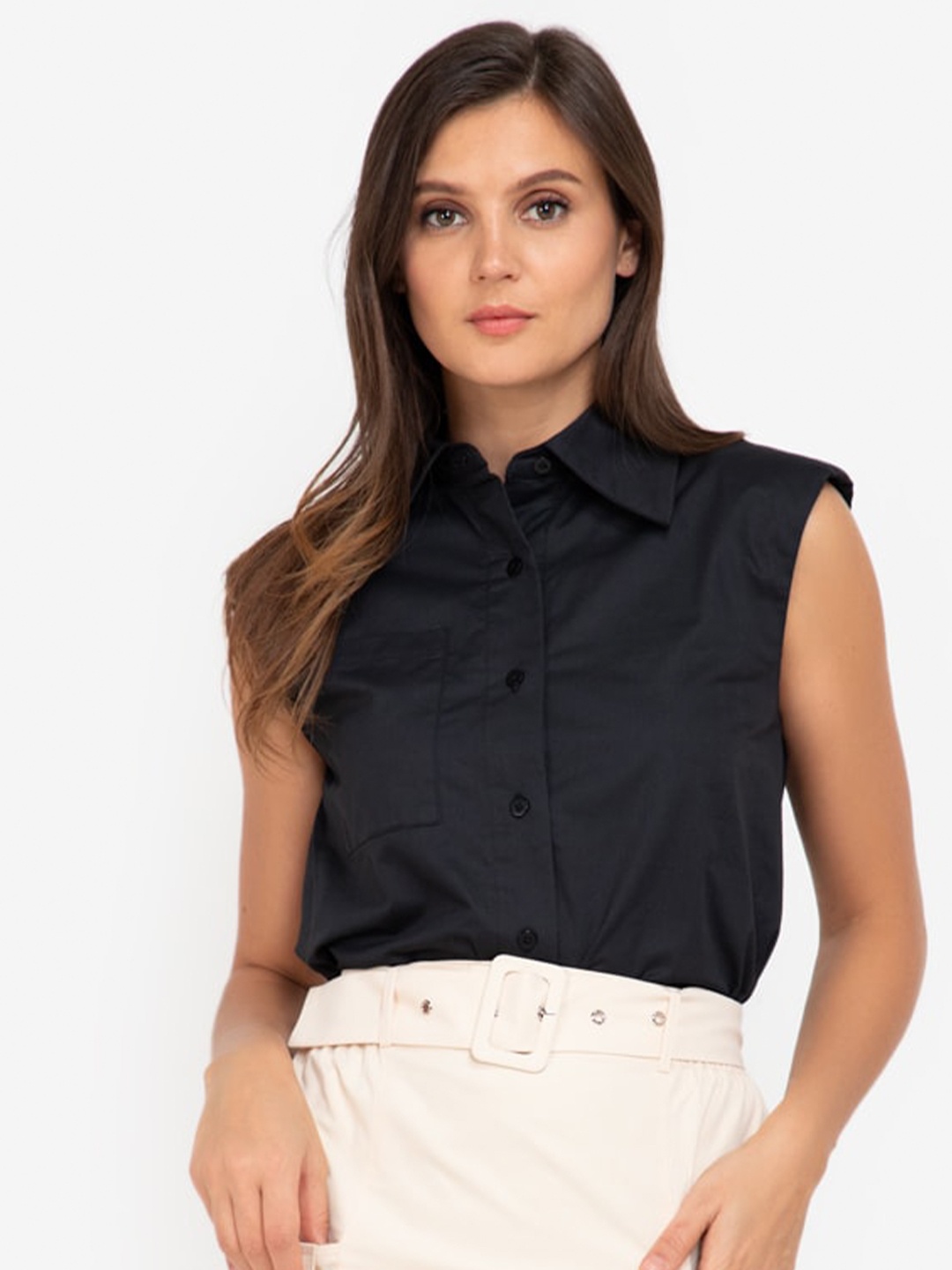 

ZALORA WORK Black Solid Shirt Style Top