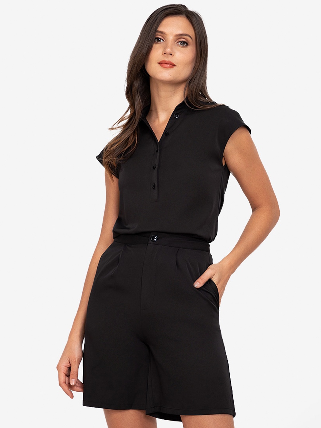 

ZALORA WORK Women Black Solid Extended Sleeves Shirt Style Top