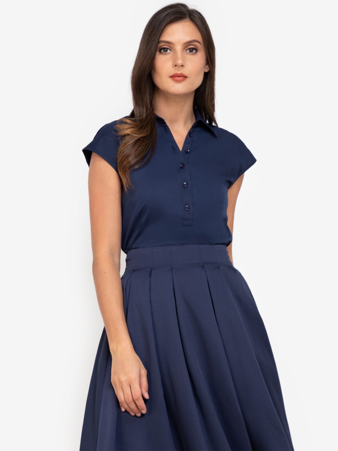 

ZALORA WORK Navy Blue Extended Sleeves Shirt Style Top